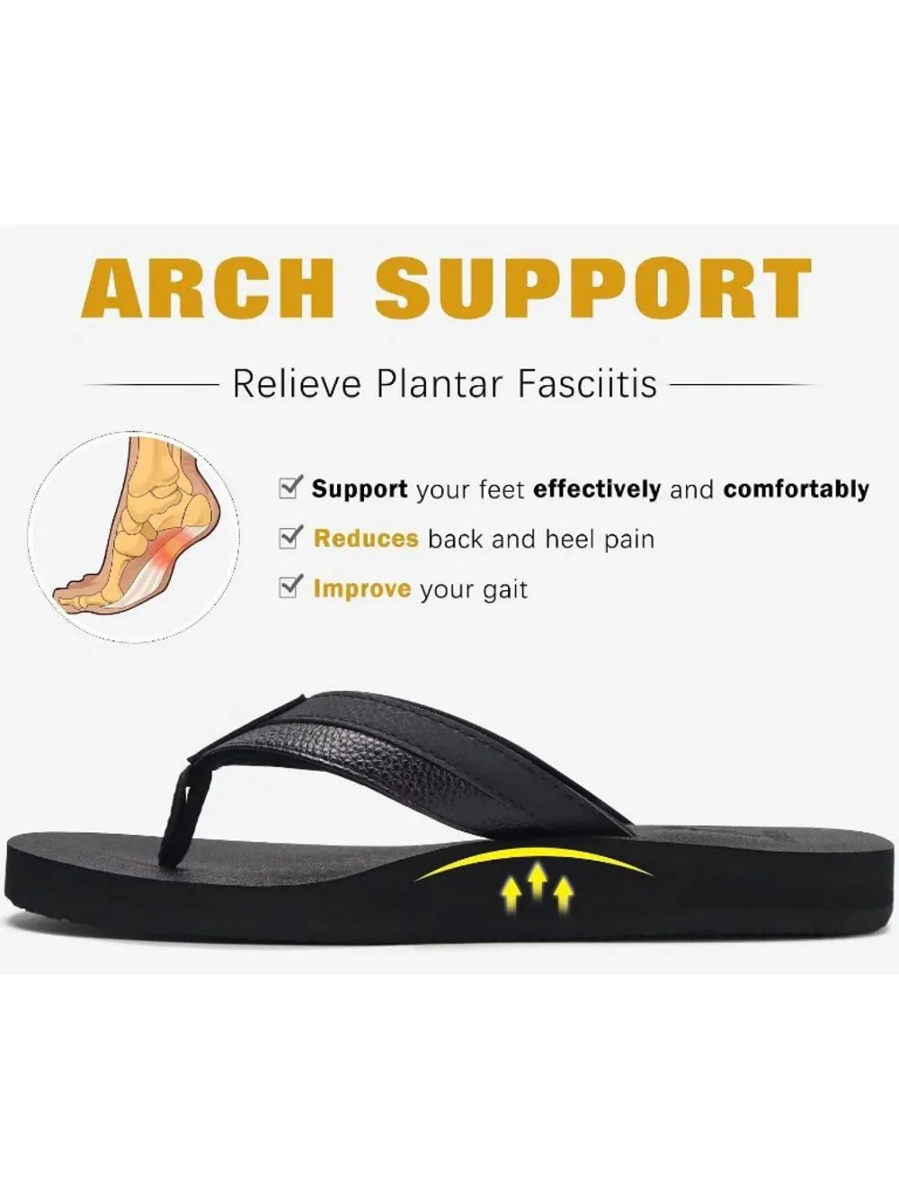 Mens All Black Yoga Mat Leather Flip Flops Slip On Indoor Outdoor Sandal Slipper